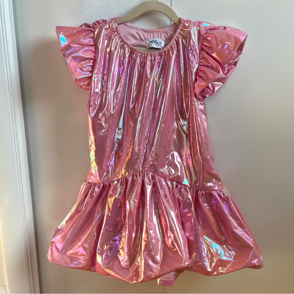 Lola + The Boys Girls Size 6 Pink Shiny Bubblegum Dream Bow Dress